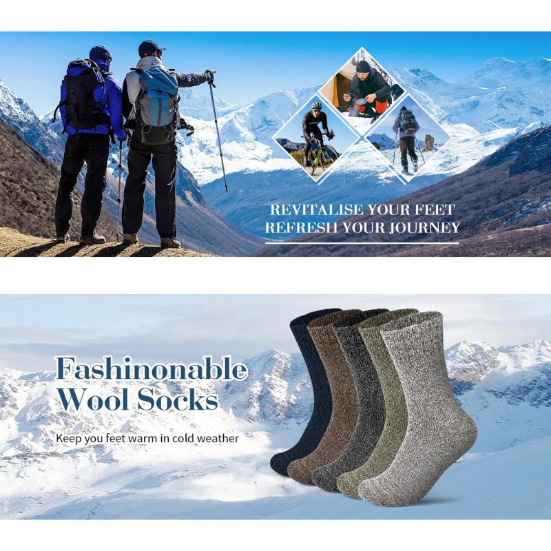 Men’s 5 Pairs Warm Wool Thick Cotton Socks