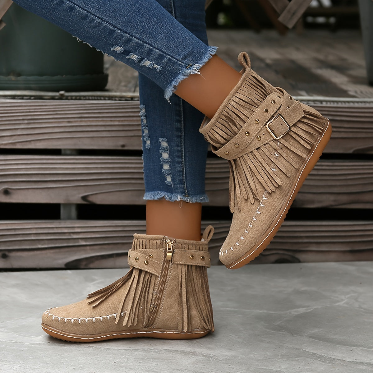 Stylish Tassel Short Boots - Comfortable Side Zipper Ankle Boots with Soft Insoles, Easy Slip-On Design for Winter, Versatile Casual Wear