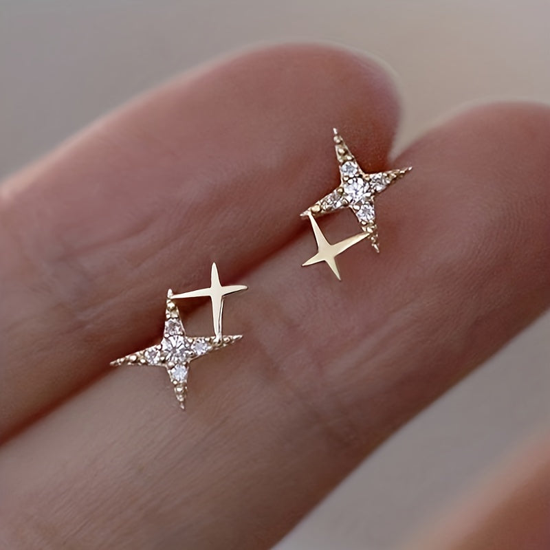 Double Star Design Stud Earrings Inlaid zirconia For Women Proposal Engagement Party Jewelry Gift