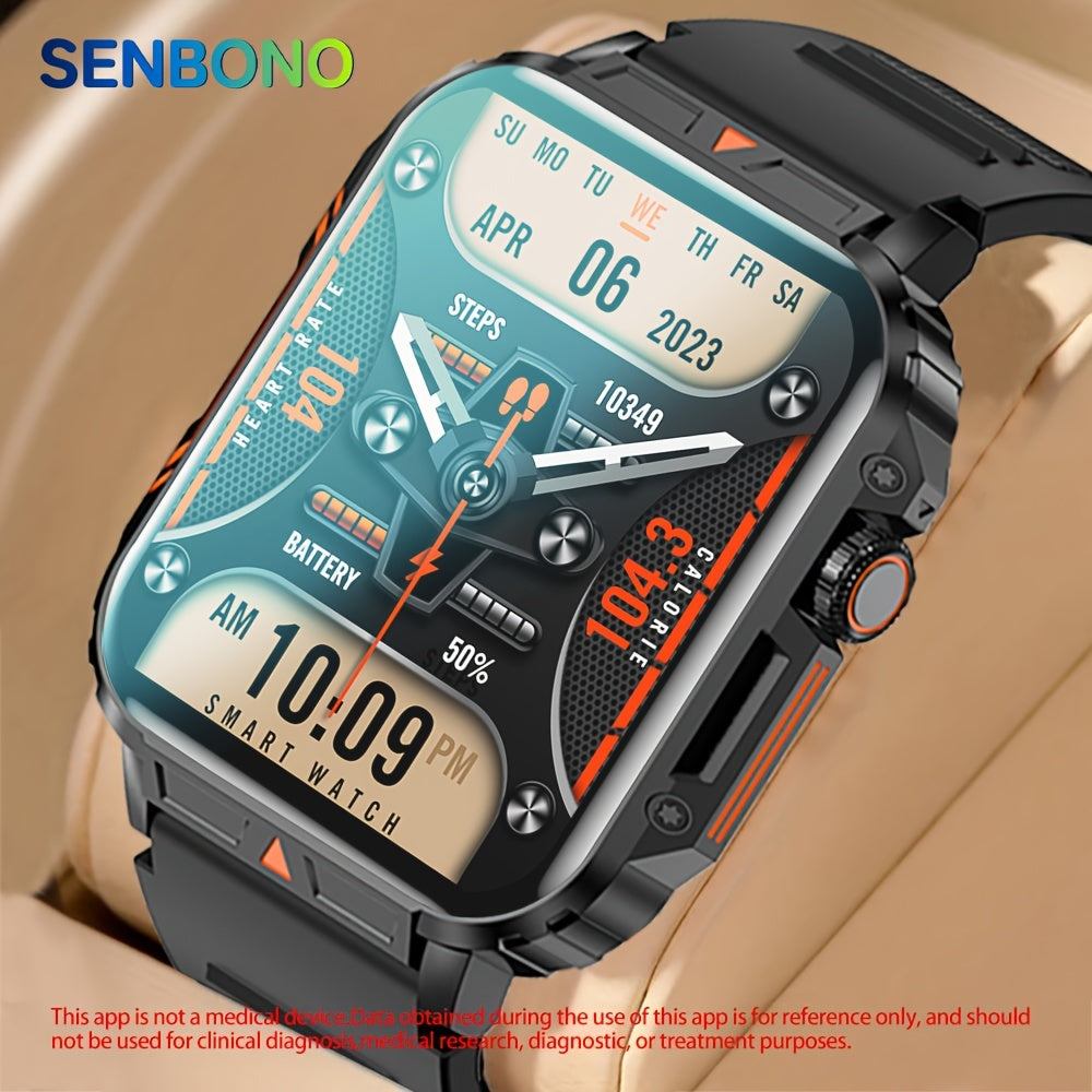 SENBONO Men's Smart Watch - Wireless Calling, 340mAh Battery, Faces, Sports Tracker with 100+ Modes, IP68 Waterproof, USB Charging