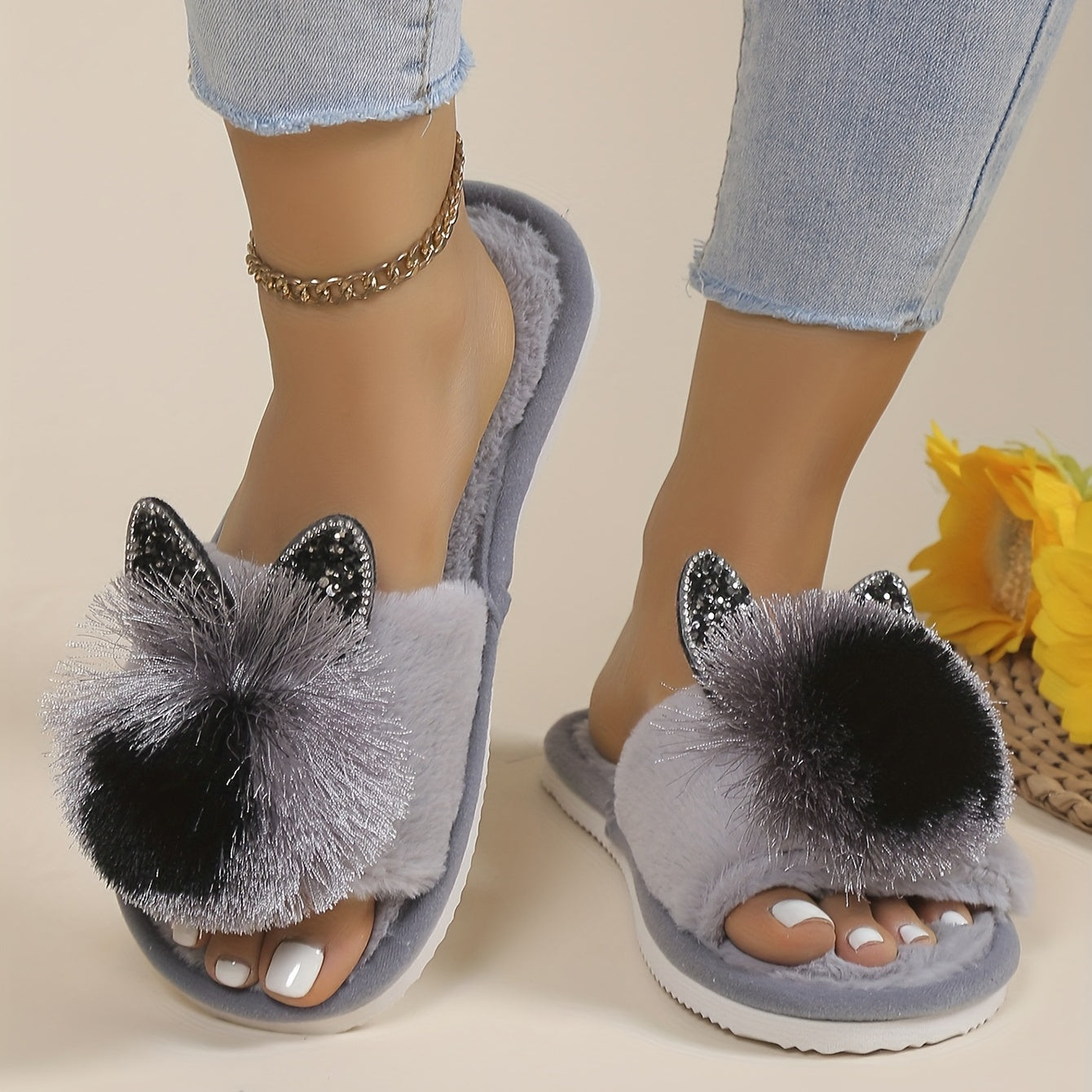 Cozy Cartoon Women's Slippers - All-Season Plush Indoor Shoes with Soft EVA Sole, Machine Washable