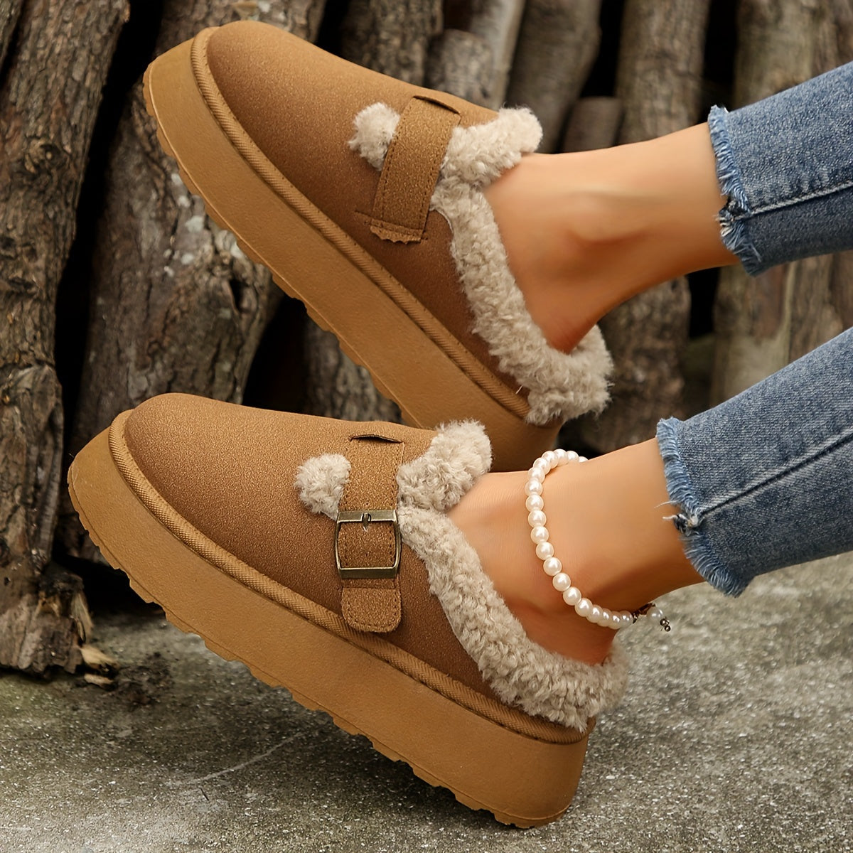 Cozy Plush Lined Ankle Boots - Soft Solid Color, Comfortable Buckle Strap, Warm Winter Shoes for Women, Perfect for Cold Weather and Casual Wear