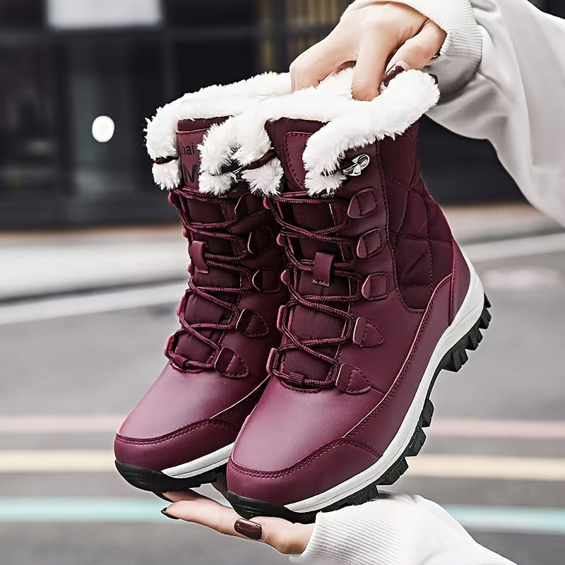 Women'S Snow Boots Winter Fur Lined Waterproof Walking Boots Lightweight Outdoor Ankle Boots Ladies Warm Shoes Anti-Slip Calf Boots