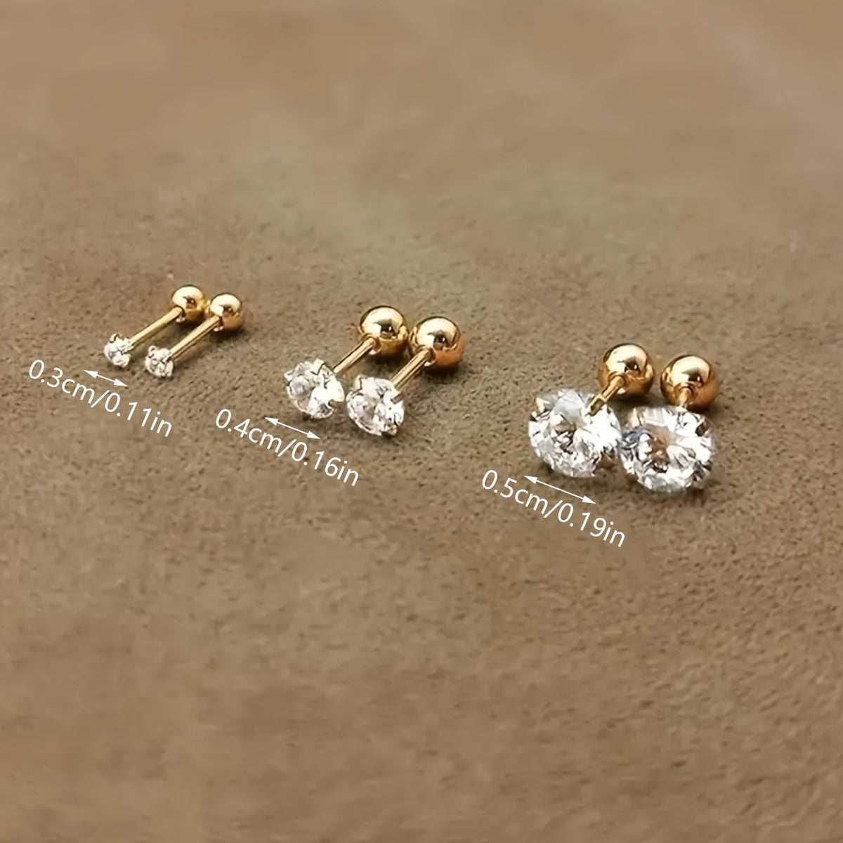 1 Pair or 3 Pairs Stainless Steel 18K Gold Plated Four-claw Twisted Ball Zirconia Earrings