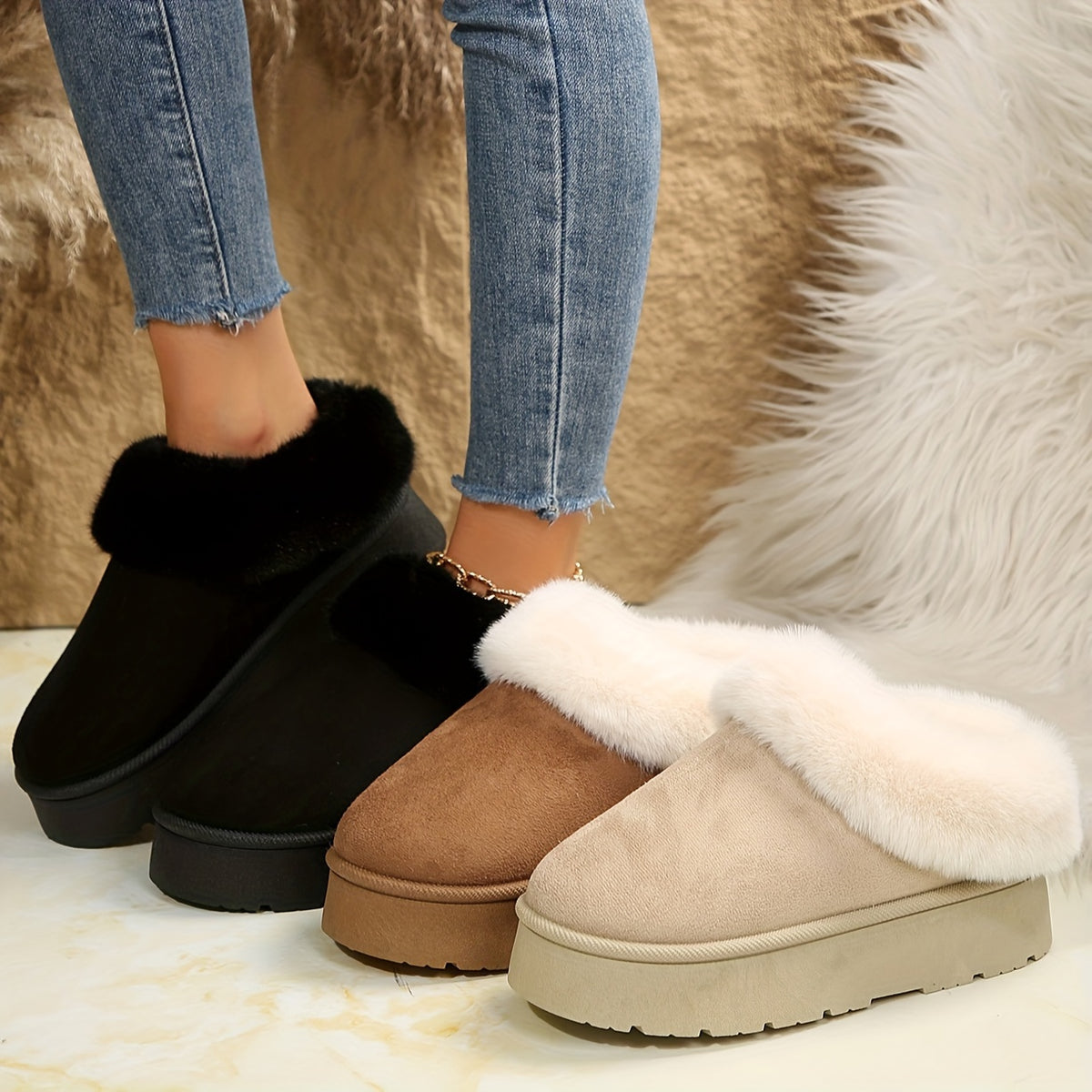 Warm Plush Fuzzy Women&#39;s Non-Slip Indoor Slippers &amp; Ankle Boots - Classic Stylish Comfort