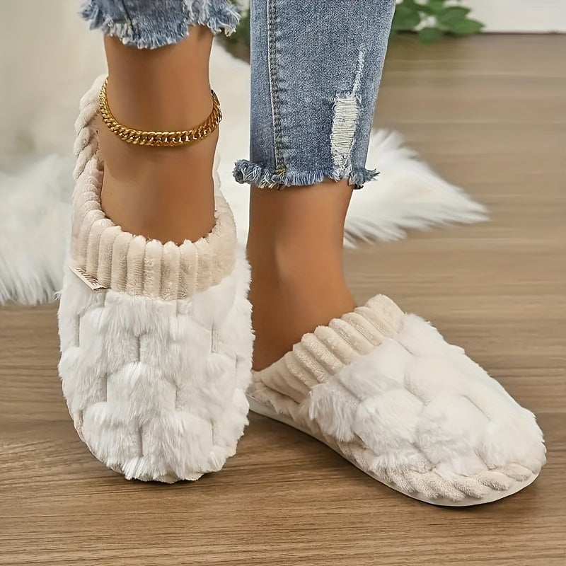 Cozy Winter Fuzzy Slippers - Soft, Warm, and Comfortable Closed-Toe Shoes for Indoor Bedroom Use - Plush Slip-On Design with Gentle Grip Sole