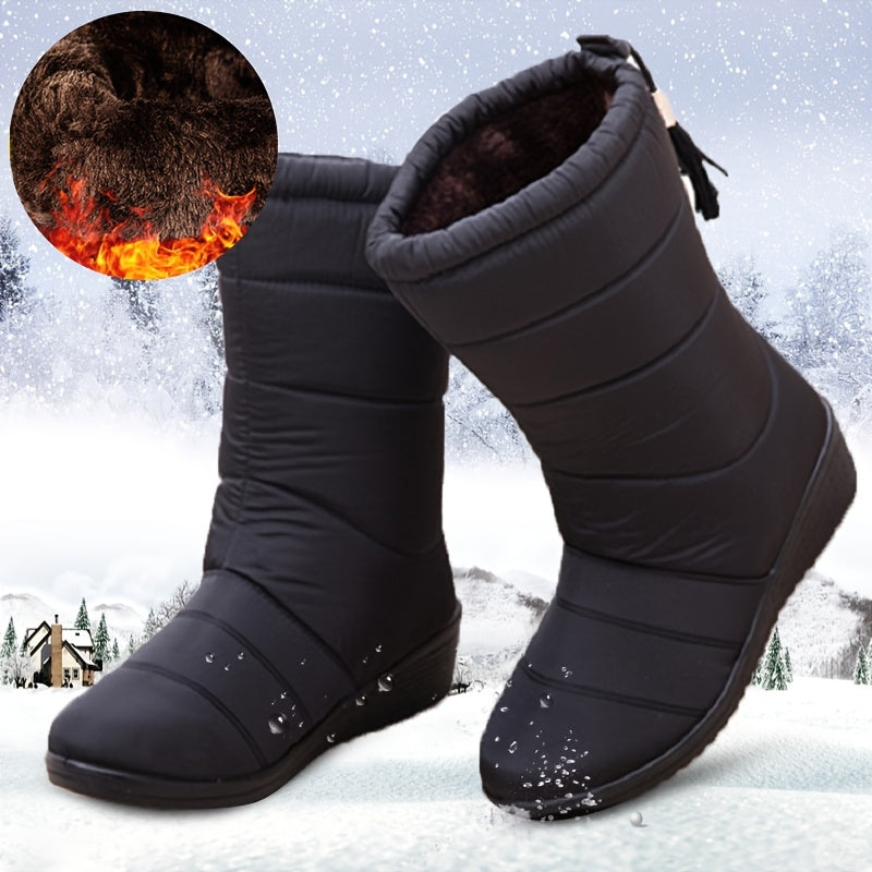 Women's Winter Thermal Waterproof Lightweight Round Comfortable Snow Boots, Tassel Non Slip Mid Calf Boots For Skiing Hiking for Music Festival