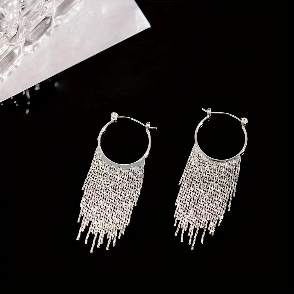 Silvery Sparkling Tassel Design Dangle Earrings Elegant Minimalist Style Copper 18K Gold Plated Jewelry Exquisite Female Gift