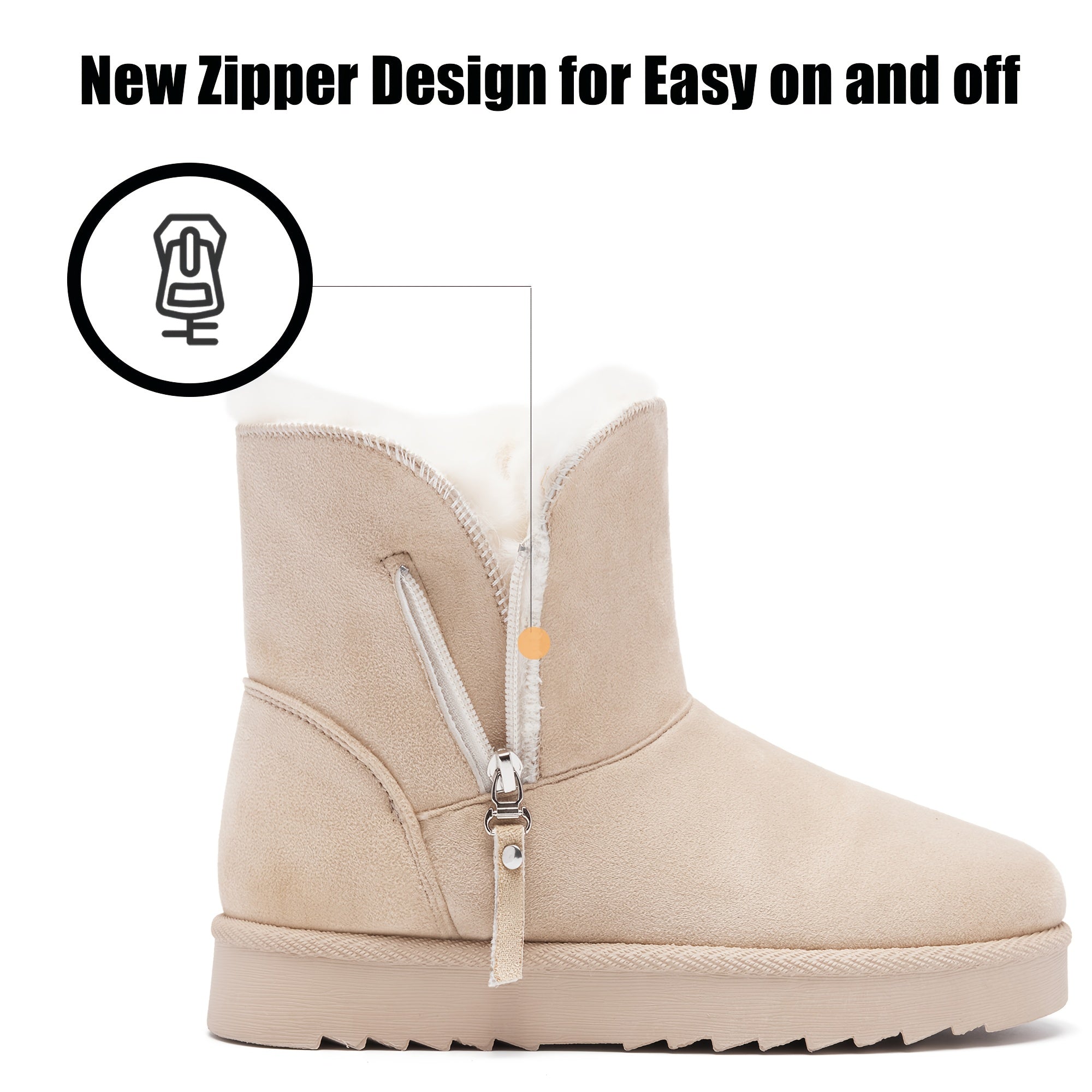 Women's Winter Snow Boots - Warm, Lined with Fleece, Non-Slip Sole, Zippered, Round Toe in Solid Color, Winter Shoes, Lined, Warm, Non-slip, Snow Boots