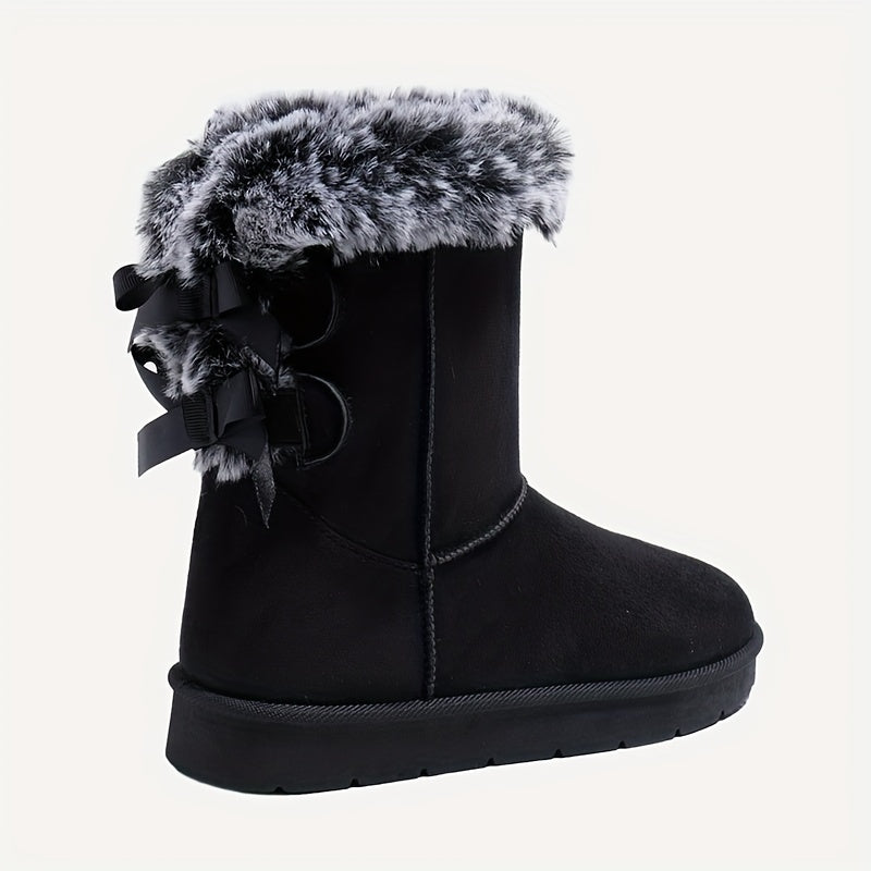 Cozy Women's Slip-On Snow Boots - Plush Lined, Warm & Thick Sole, Round Toe, Flat Heel, Fashionable Solid Color