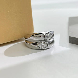 Women's Stainless Steel Gold & Silver Color Double Dome Rings
