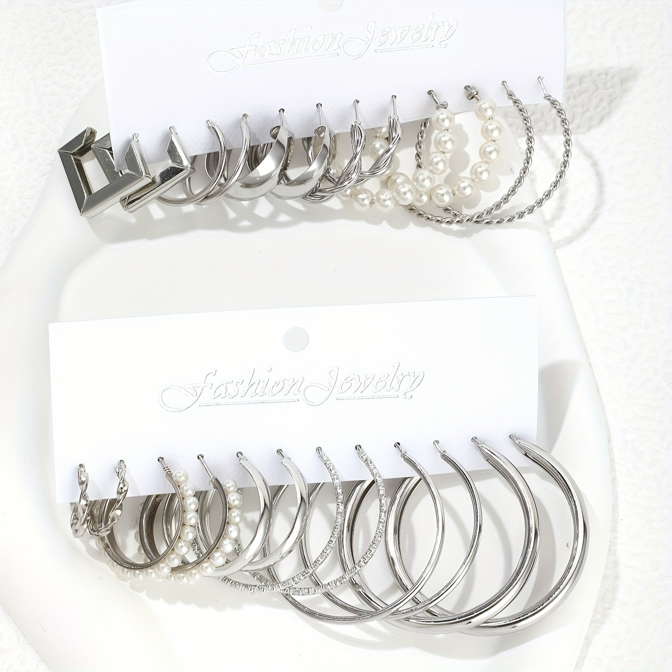 12 Pairs / Set Hoop Earrings With Faux Pearl Decor Elegant Simple Style Zinc Alloy Jewelry Trendy Female Gift