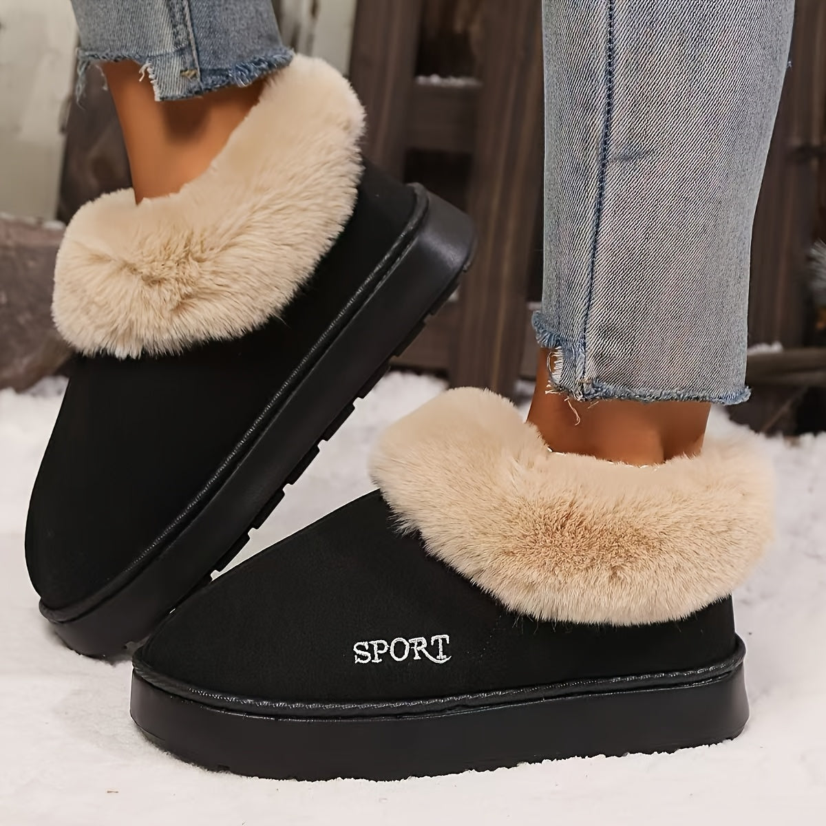 Cozy Plush-Lined Women's Slippers - Casual Indoor Home Shoes with EVA Sole, Soft Fabric Upper & Insole, Solid Color, All-Season Comfort