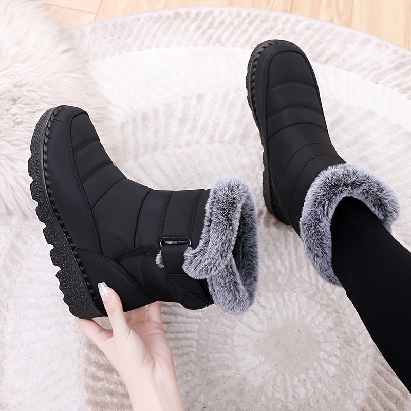 Women's Winter Wonderland Faux Fur Snow Boots - Waterproof, Anti-Slip, Plush Lining, Cushioned Sole, Ankle Height.