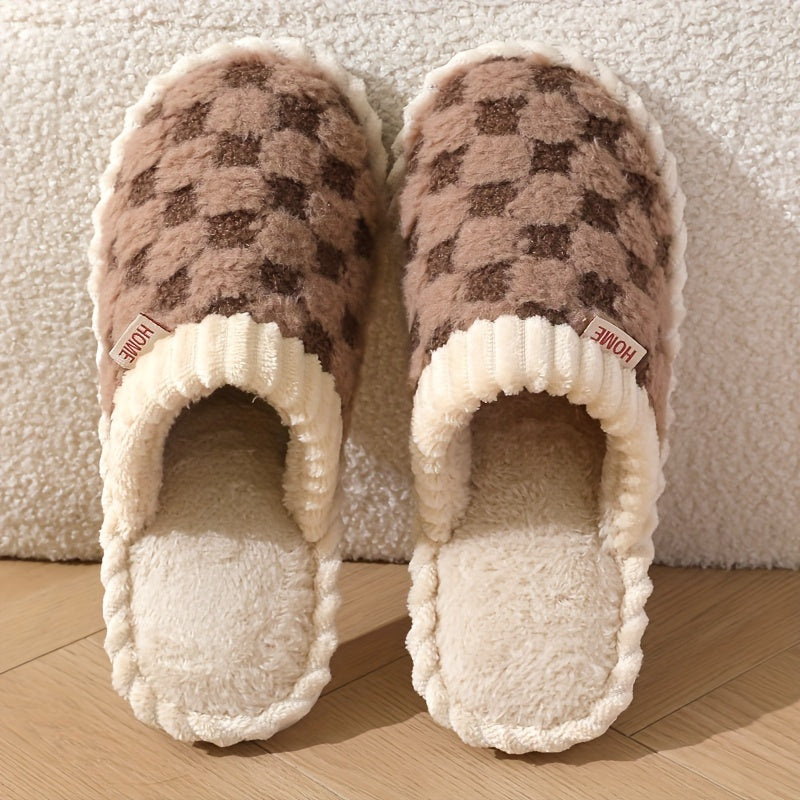 Cozy Winter Fuzzy Slippers - Soft, Warm, and Comfortable Closed-Toe Shoes for Indoor Bedroom Use - Plush Slip-On Design with Gentle Grip Sole