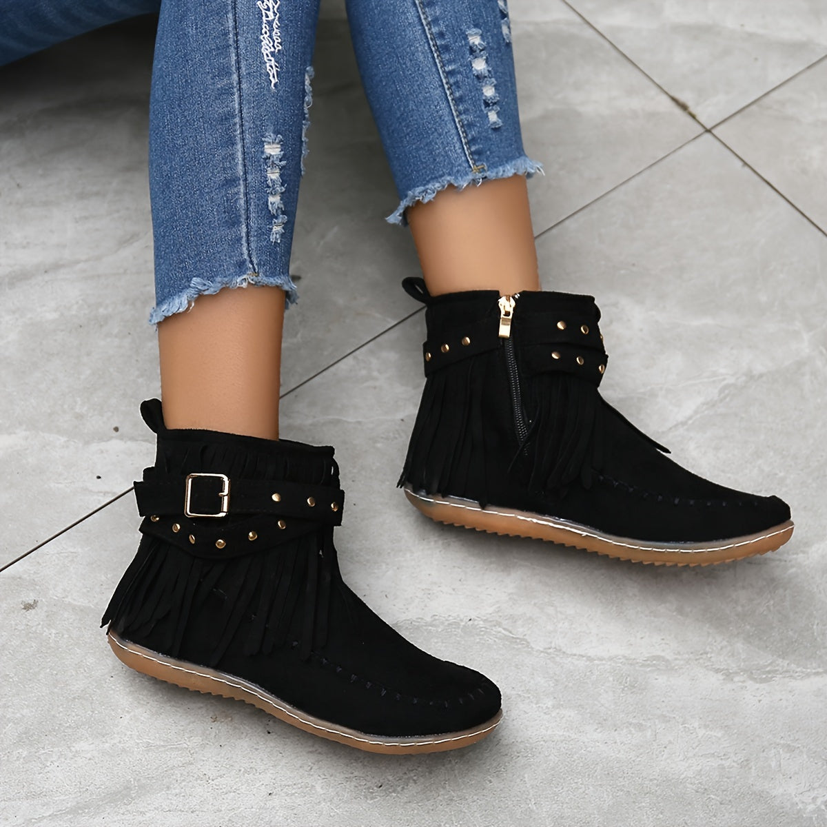 Stylish Tassel Short Boots - Comfortable Side Zipper Ankle Boots with Soft Insoles, Easy Slip-On Design for Winter, Versatile Casual Wear