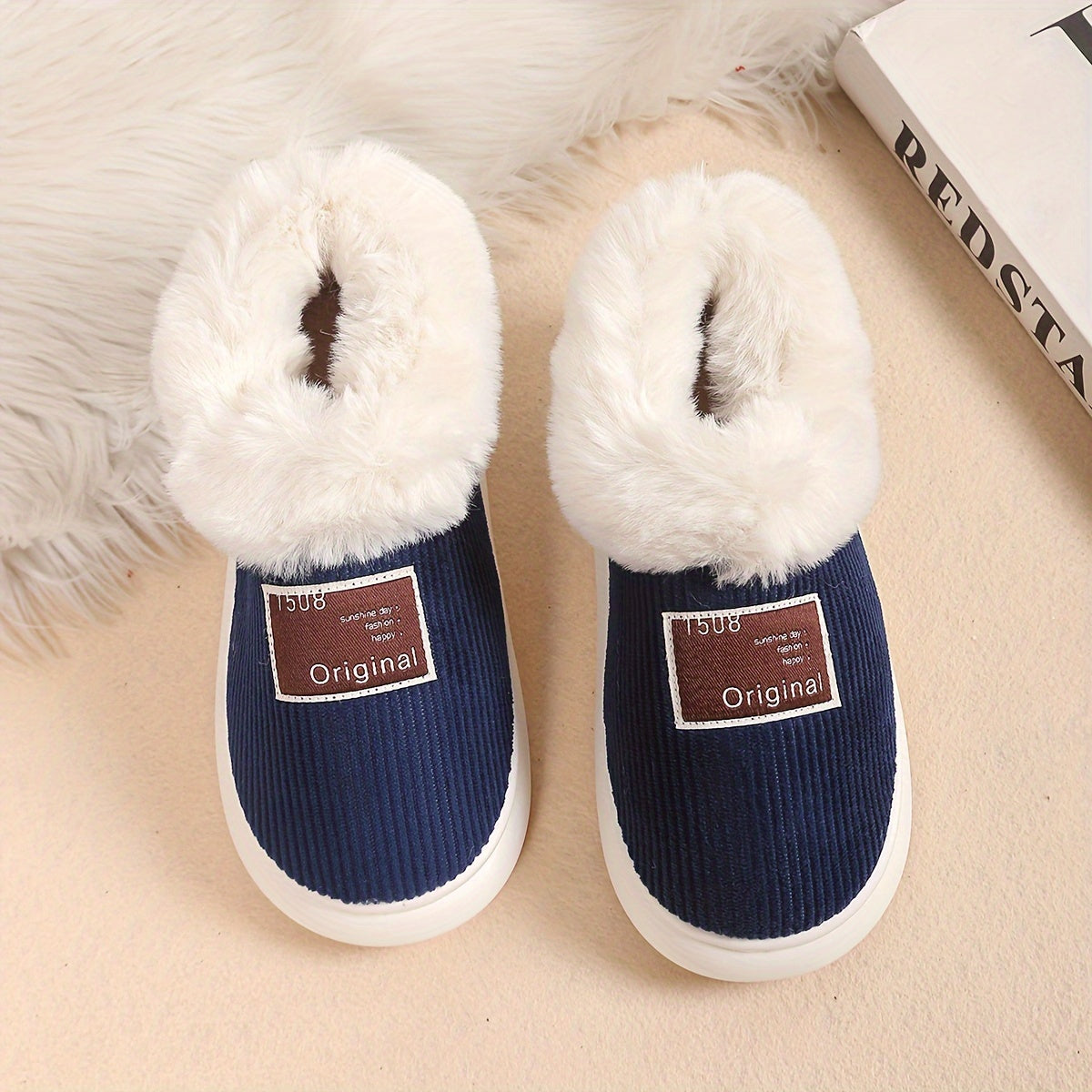 Women's Couples' Slippers - Winter Collection, High-Top Fleece, Cozy Indoor Shoes, Solid Color, EVA Sole.