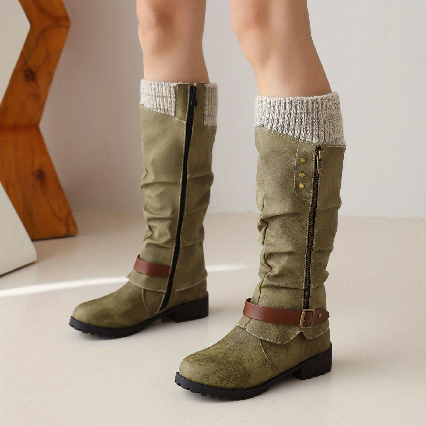 Thick-soled Waterproof Wedge Heel Muck Boots with Full Side Zipper, Women's Combat Footwear