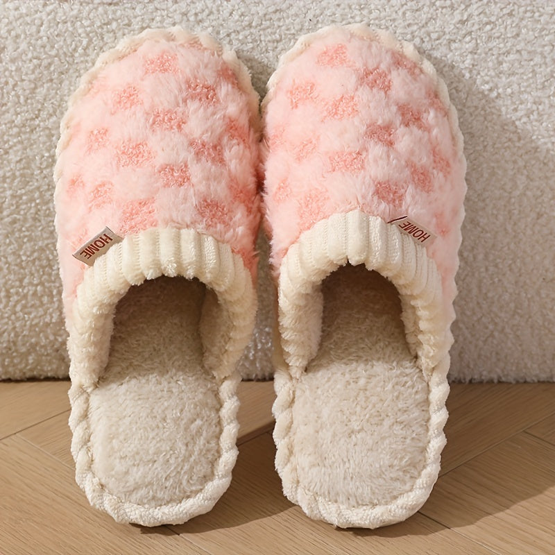 Cozy Winter Fuzzy Slippers - Soft, Warm, and Comfortable Closed-Toe Shoes for Indoor Bedroom Use - Plush Slip-On Design with Gentle Grip Sole