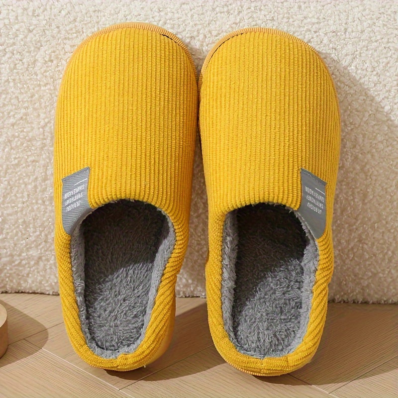 Winter Plush Lined House Slippers, Solid Color Soft Sole Closed Toe Fuzzy Shoes, Cozy & Warm Home Slippers