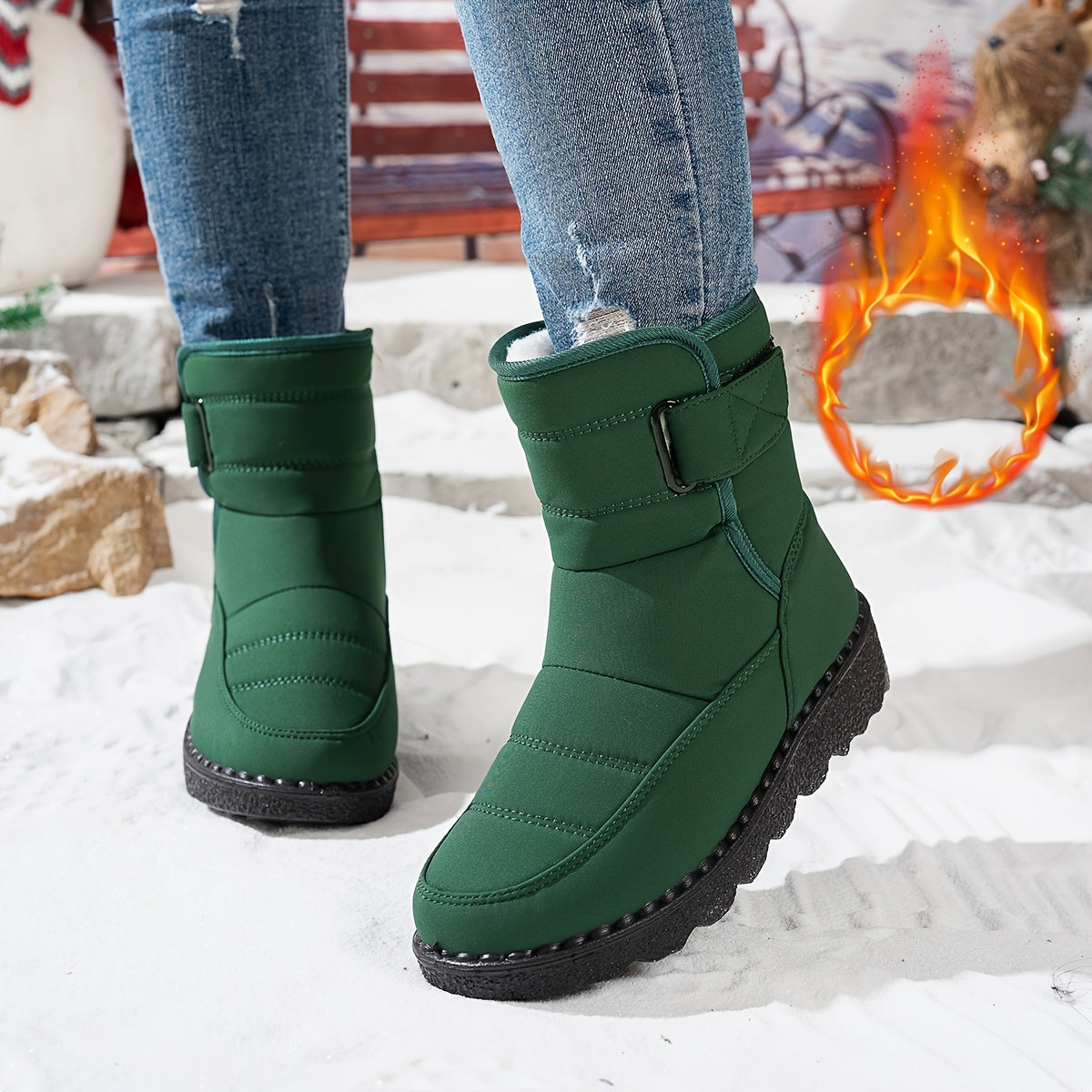 Cozy Winter Snow Boots for Women - Soft, Non-Slip Plush Lined Platform with Hook & Loop Closure, Perfect for Outdoor Activities and Cold Weather