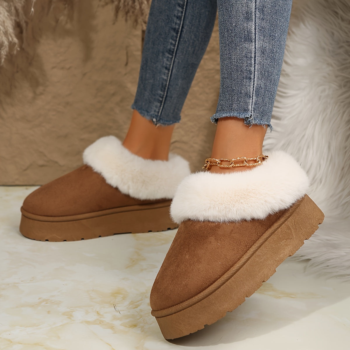 Warm Plush Fuzzy Women's Non-Slip Indoor Slippers & Ankle Boots - Classic Stylish Comfort