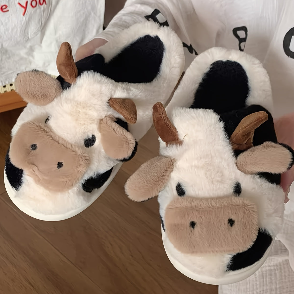 Cute Cow Design Slippers, Casual Slip On Plush Lined Shoes, Comfortable Indoor Home Slippers