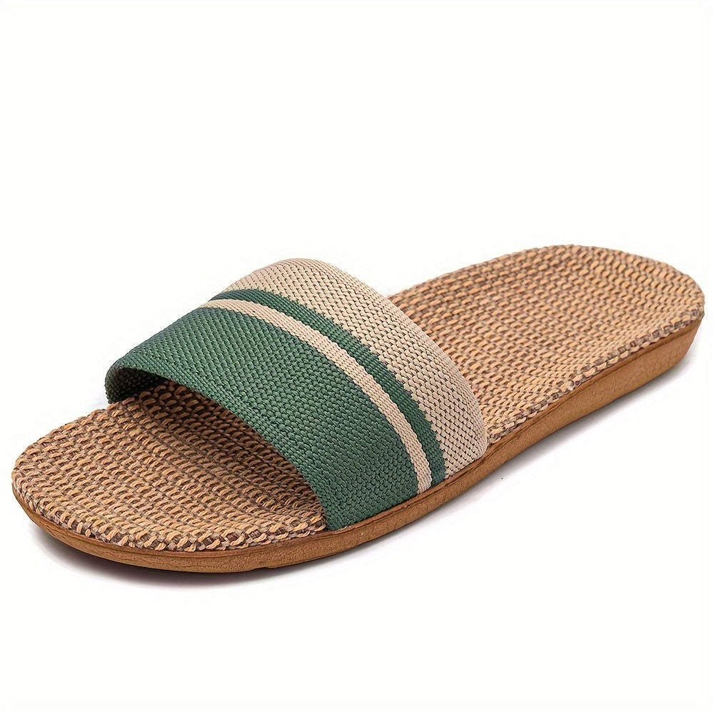 Striped Pattern Slides, Casual Open Toe Flat Summer Shoes, Comfortable Indoor Home Slides