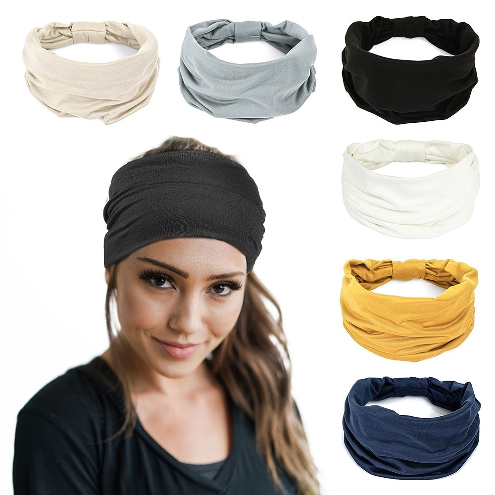 Wide Headbands For Women Non Slip Soft Elastic Hair Bands Yoga Running Sports Workout Gym Head Wraps, Knotted Cloth African Turbans Bandana