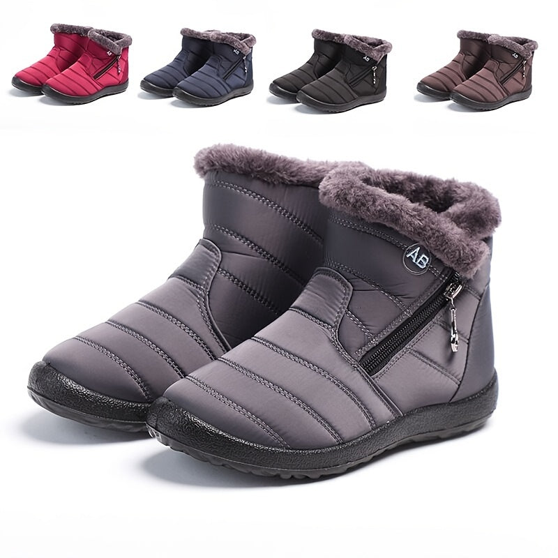 Waterproof Ankle Thermal Insulated Fleece Liner Snow Boots, Round Toe Flat Women's Footwear