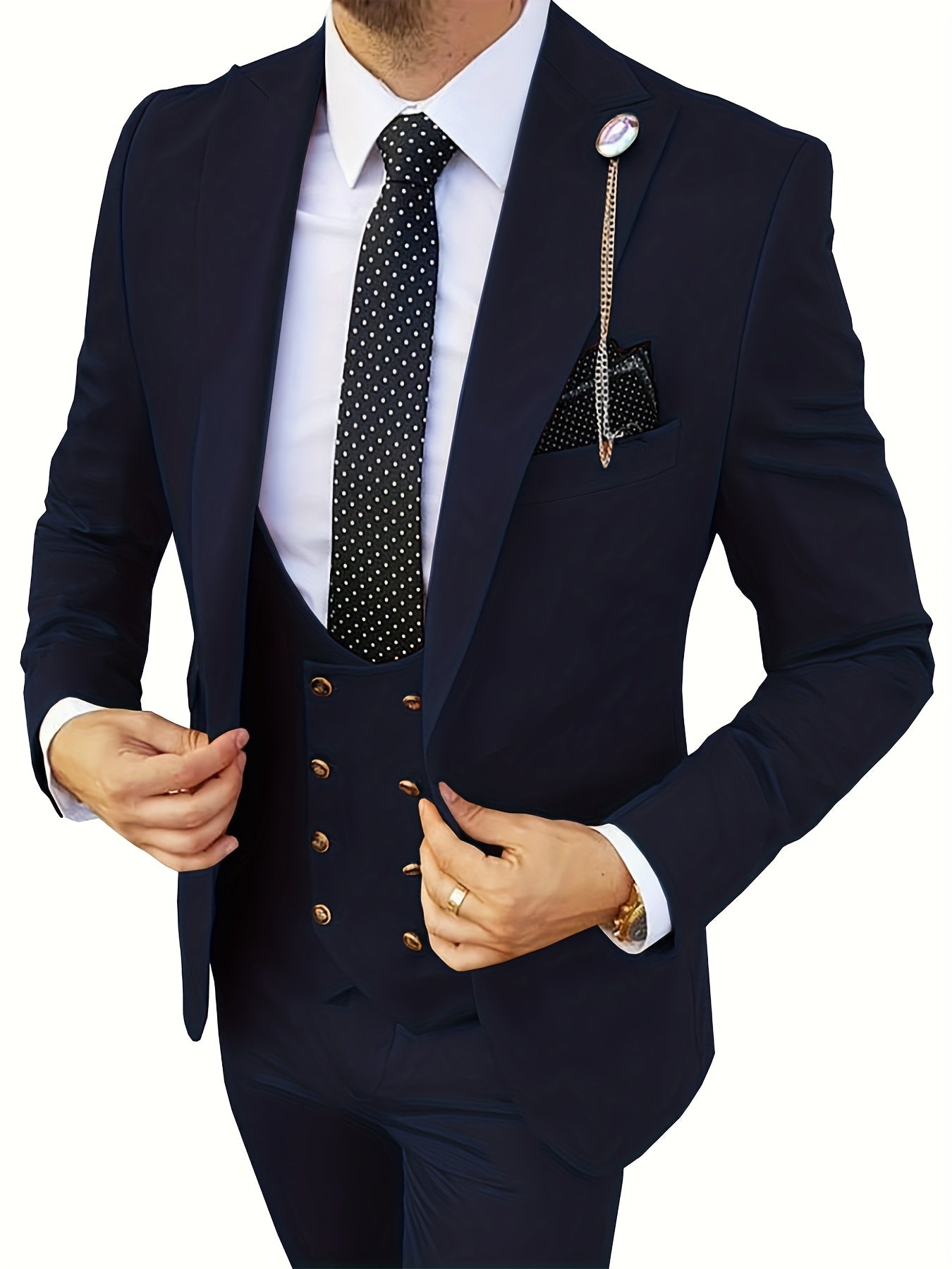 3pcs Men's Slim Fit Suits Double Breasted Multicolor Blazer Vest And Pants, Prom Suits For Men [Accessories Not Included]