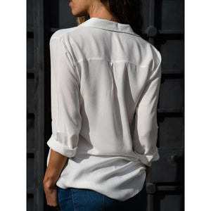 Women's Elegant Long Sleeve V Neck Loose Shirts