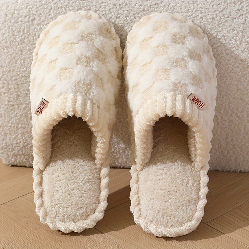 Cozy Winter Fuzzy Slippers - Soft, Warm, and Comfortable Closed-Toe Shoes for Indoor Bedroom Use - Plush Slip-On Design with Gentle Grip Sole