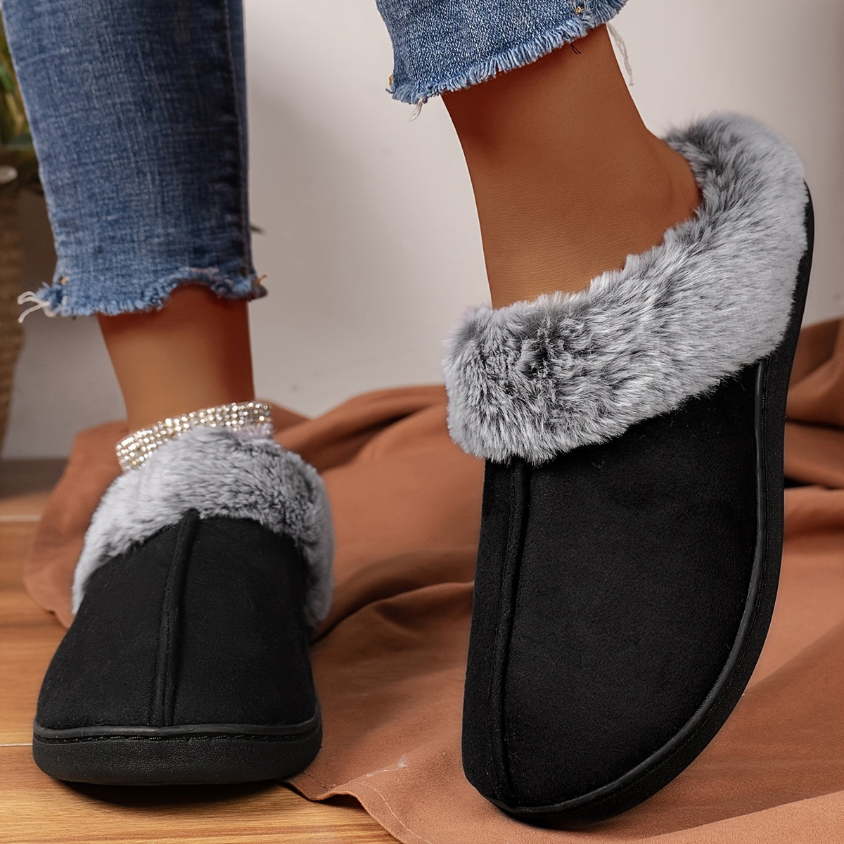 CozyPlus Slippers - Ultra-Soft Plush Lining, Non-Slip Flat Sole, Warm Closed-Toe Winter Shoes for Home.