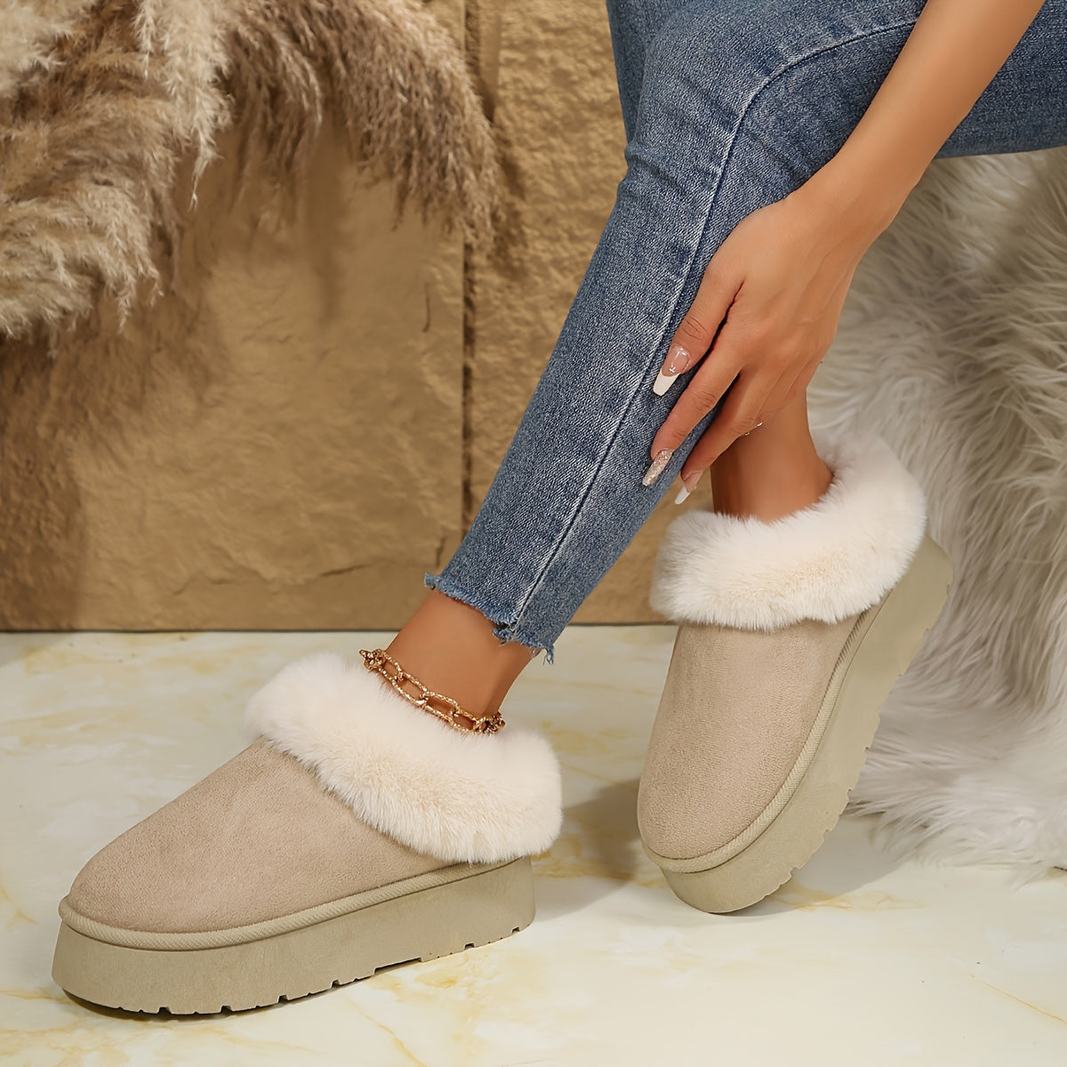 Warm Plush Fuzzy Women's Non-Slip Indoor Slippers & Ankle Boots - Classic Stylish Comfort