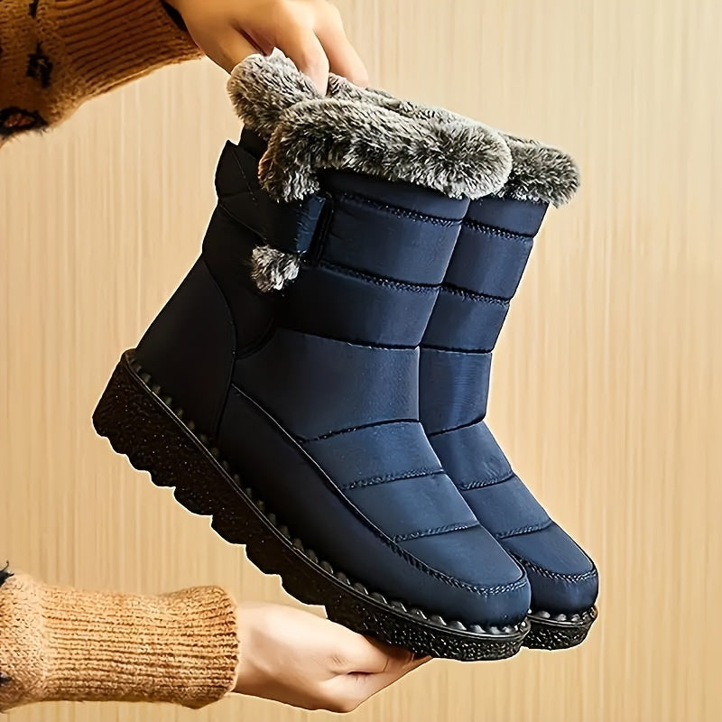 Women's Winter Fleece Snow Boots, Fur Lined Warm Ankle Boots, Winter Outdoor Booties