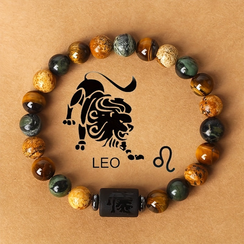 1PC 12 Constellations Bracelet, Natural Stone Beads with Tiger Eye & Picture Stone, Unisex Gift for Birthdays, Valentine's, or Father's Day.