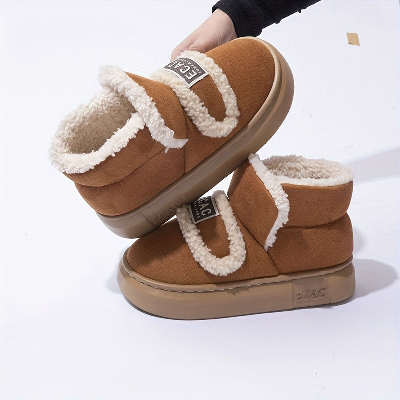 Cozy Plush-Lined Winter Ankle Boots for Women - Thick Sole, Non-Slip, Indoor/Outdoor Shoes with Hook-and-loop Fastener Closure