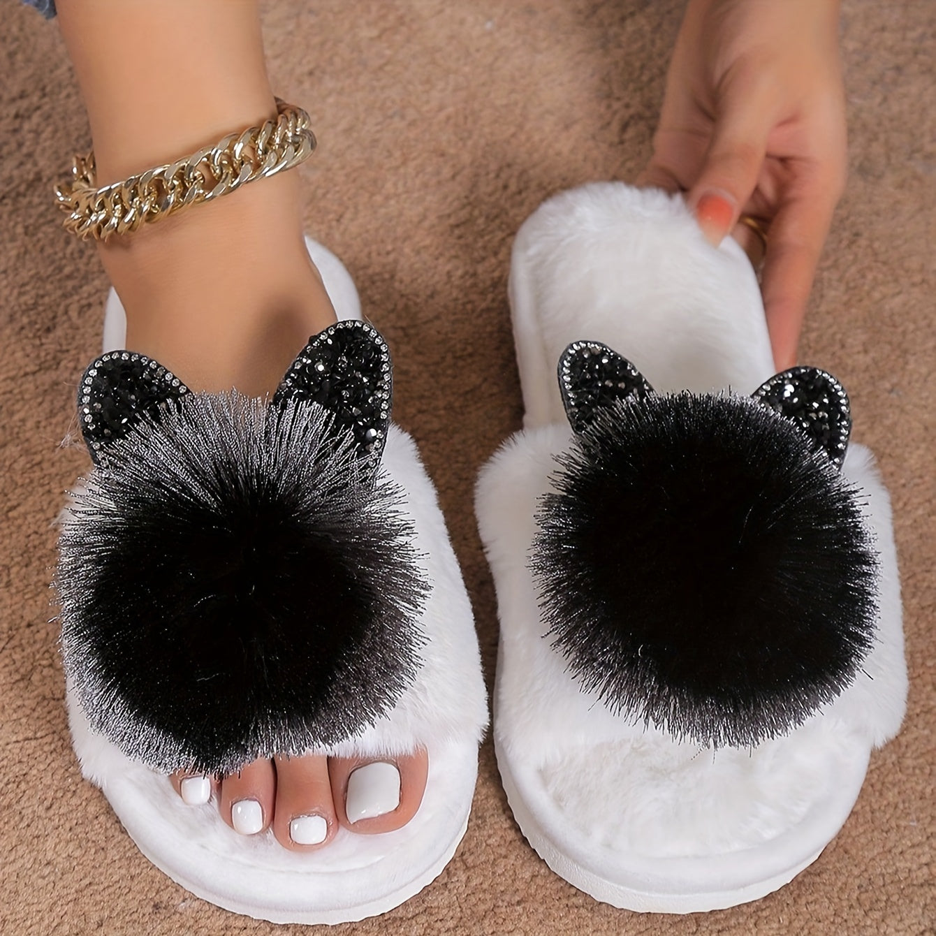 Cozy Cartoon Women's Slippers - All-Season Plush Indoor Shoes with Soft EVA Sole, Machine Washable