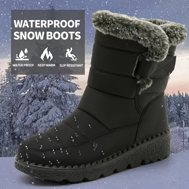 Women's Winter Wonderland Faux Fur Snow Boots - Waterproof, Anti-Slip, Plush Lining, Cushioned Sole, Ankle Height.