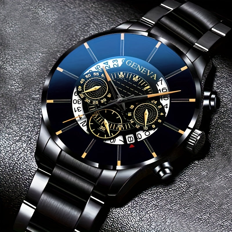 Men's Stainless Steel Strap Quartz Watch, Fashion Calendar Wristwatch