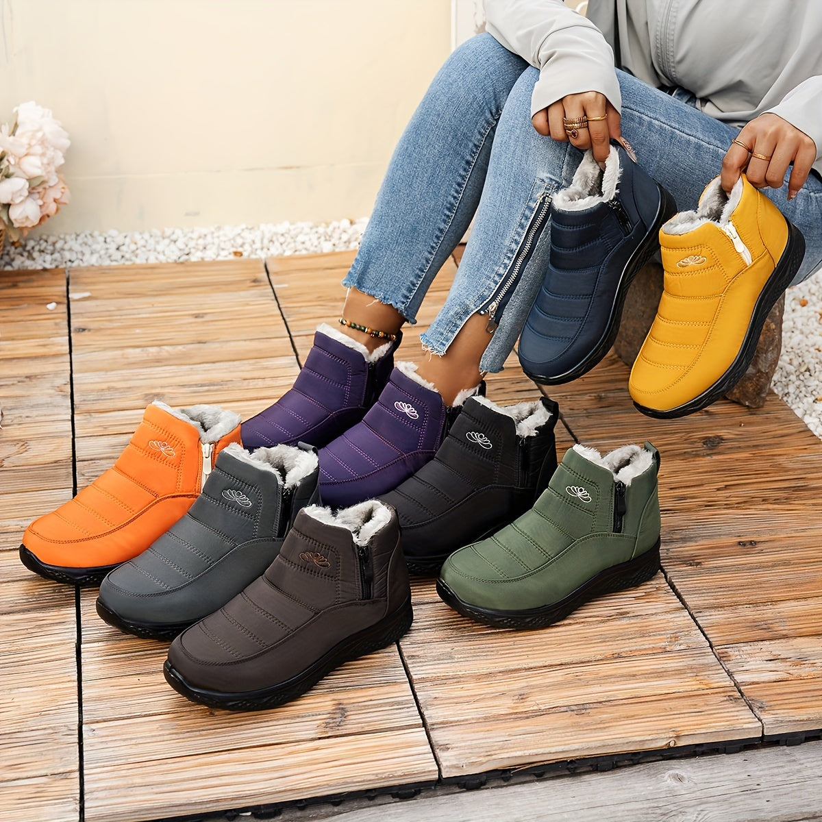 Women's Casual Zip-Up Winter Ankle Boots with Platform Heel