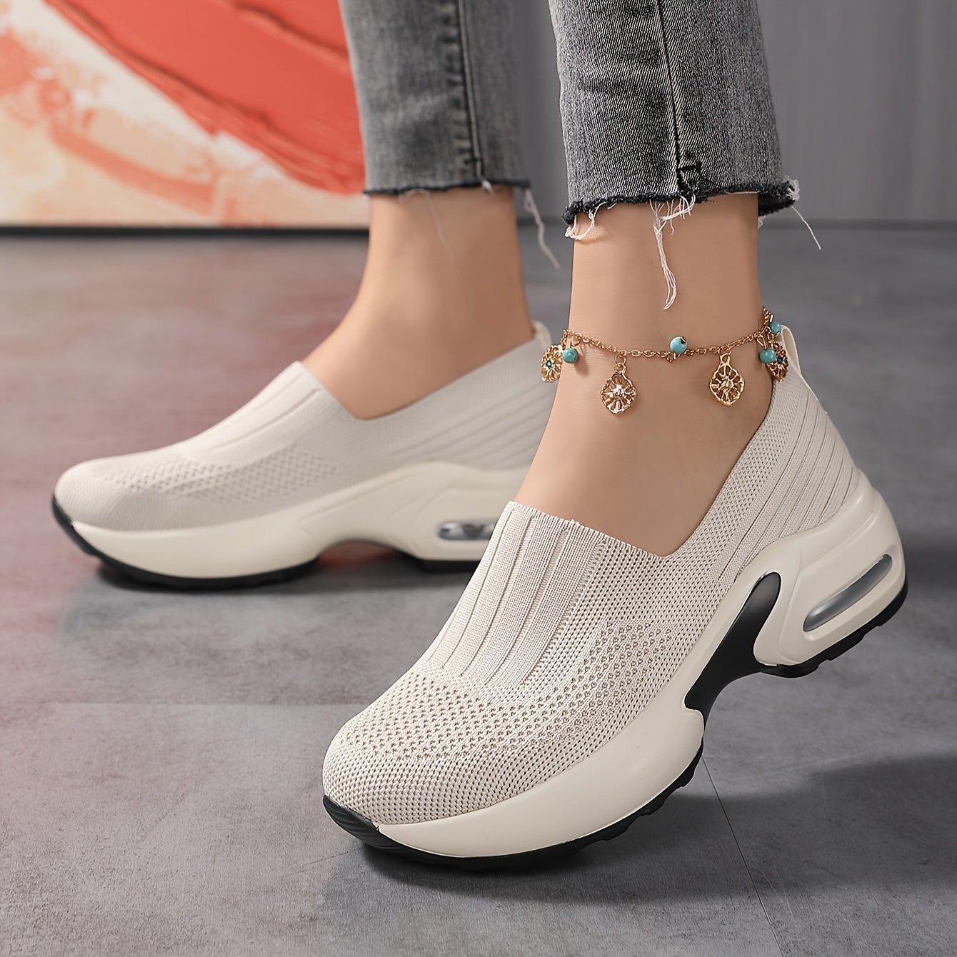 Spring Fashion Sneakers - Breathable Mesh Upper, Cushioned Air Sole, Slip-On Design for Casual Sports, Running, Jogging, and Outdoor Activities