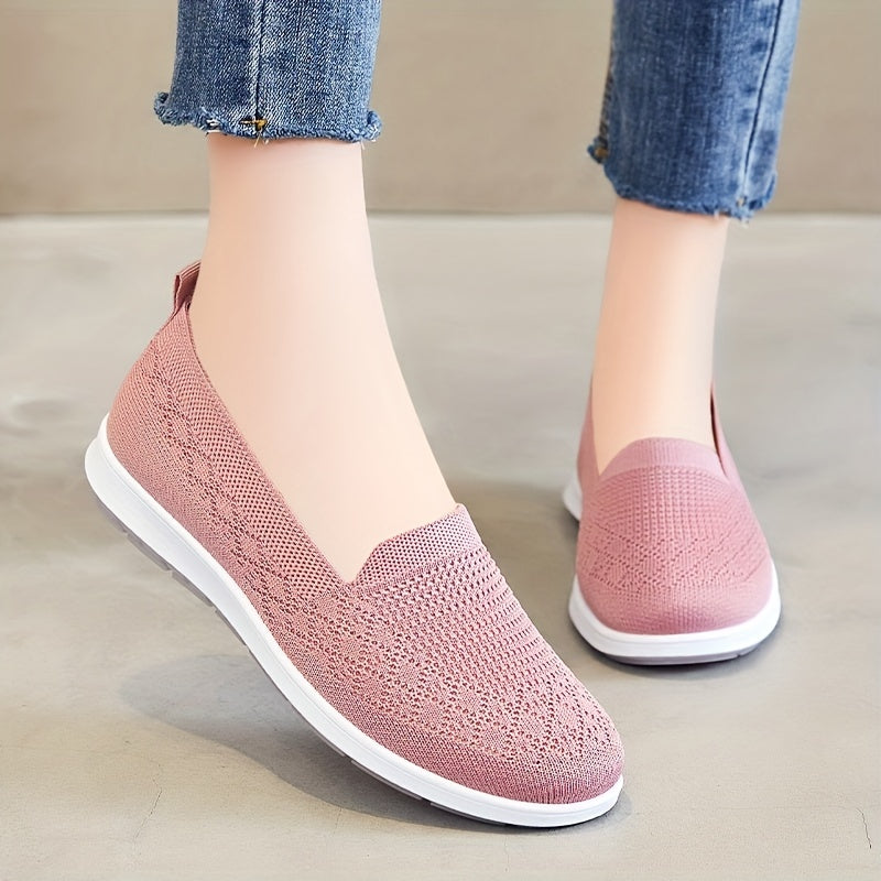 Comfy Women's Solid Flat Shoes - Breathable Non Slip Soft Sole Slip On Loafers for Casual Walking