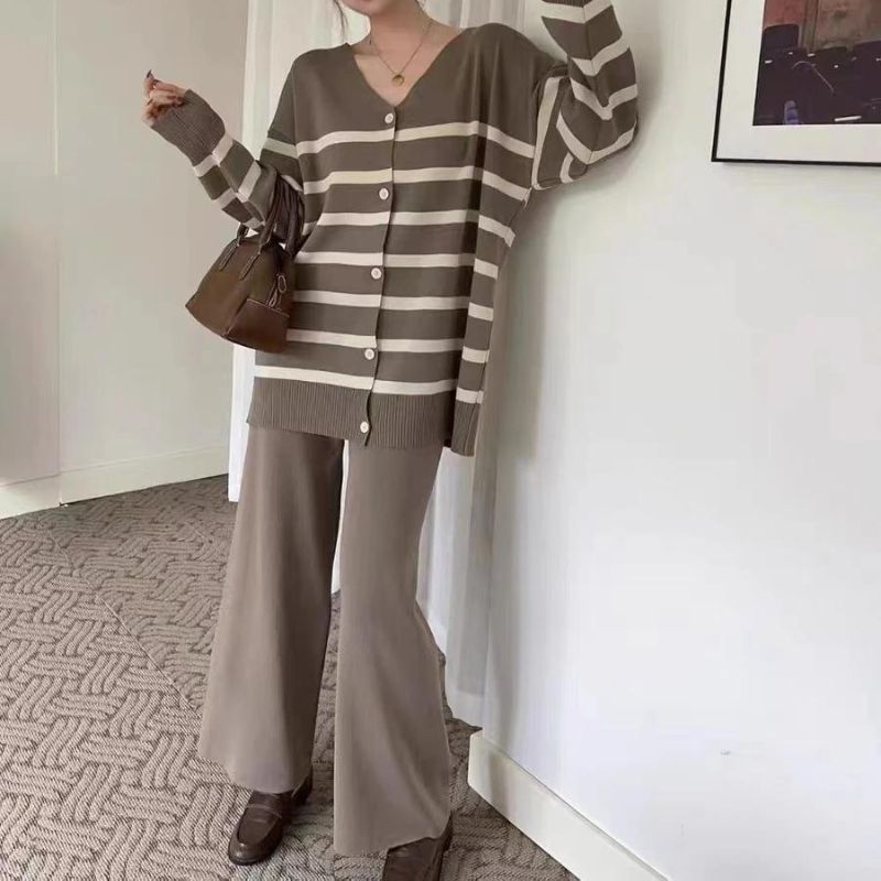 Women's Long Sleeve Sweater + Wide Leg Pants 2 Piece Sets