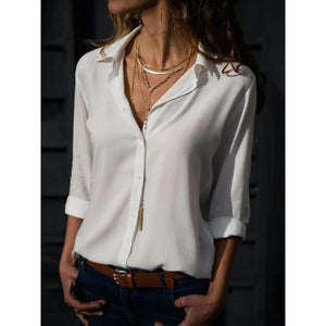 Women's Elegant Long Sleeve V Neck Loose Shirts