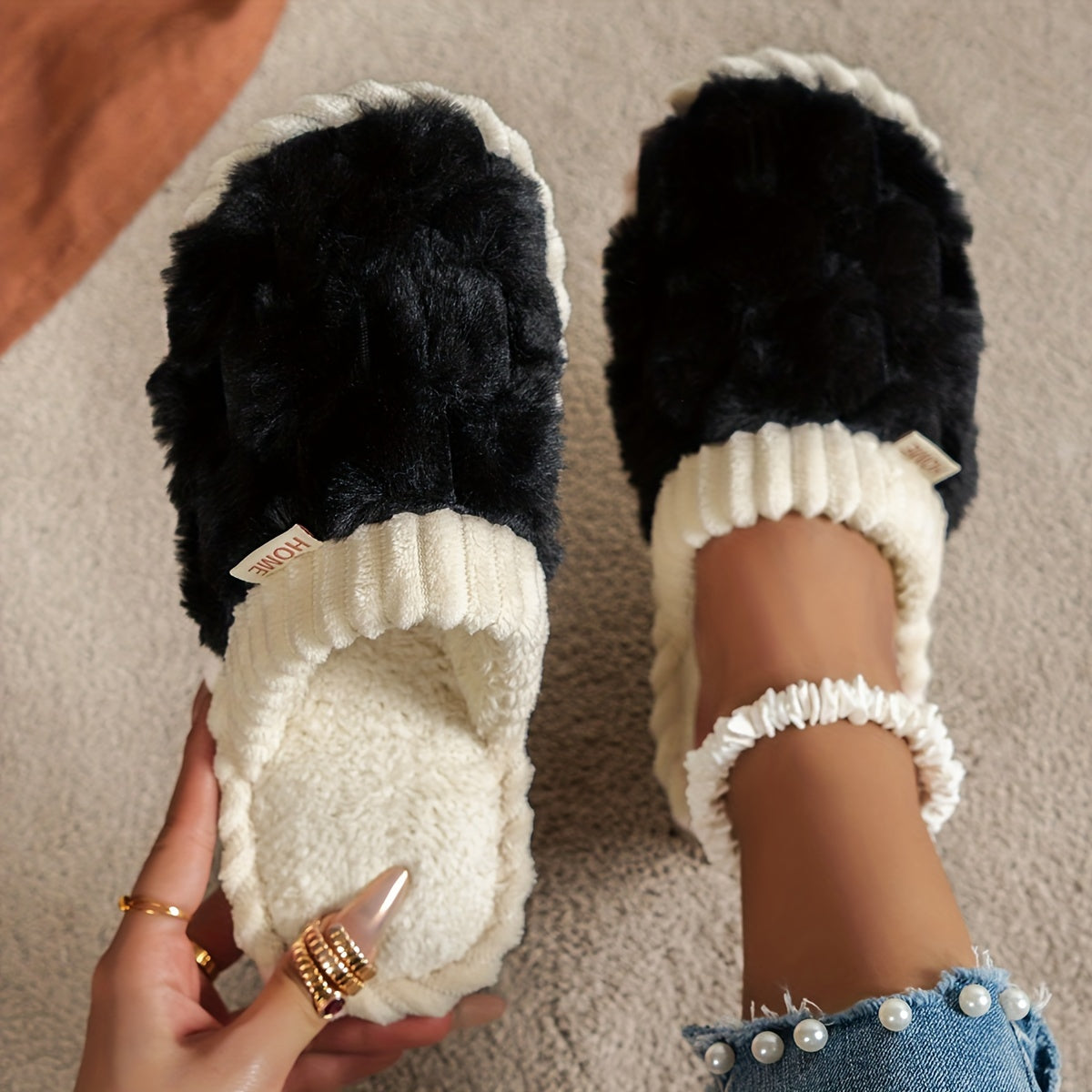 Cozy Winter Fuzzy Slippers - Soft, Warm, and Comfortable Closed-Toe Shoes for Indoor Bedroom Use - Plush Slip-On Design with Gentle Grip Sole