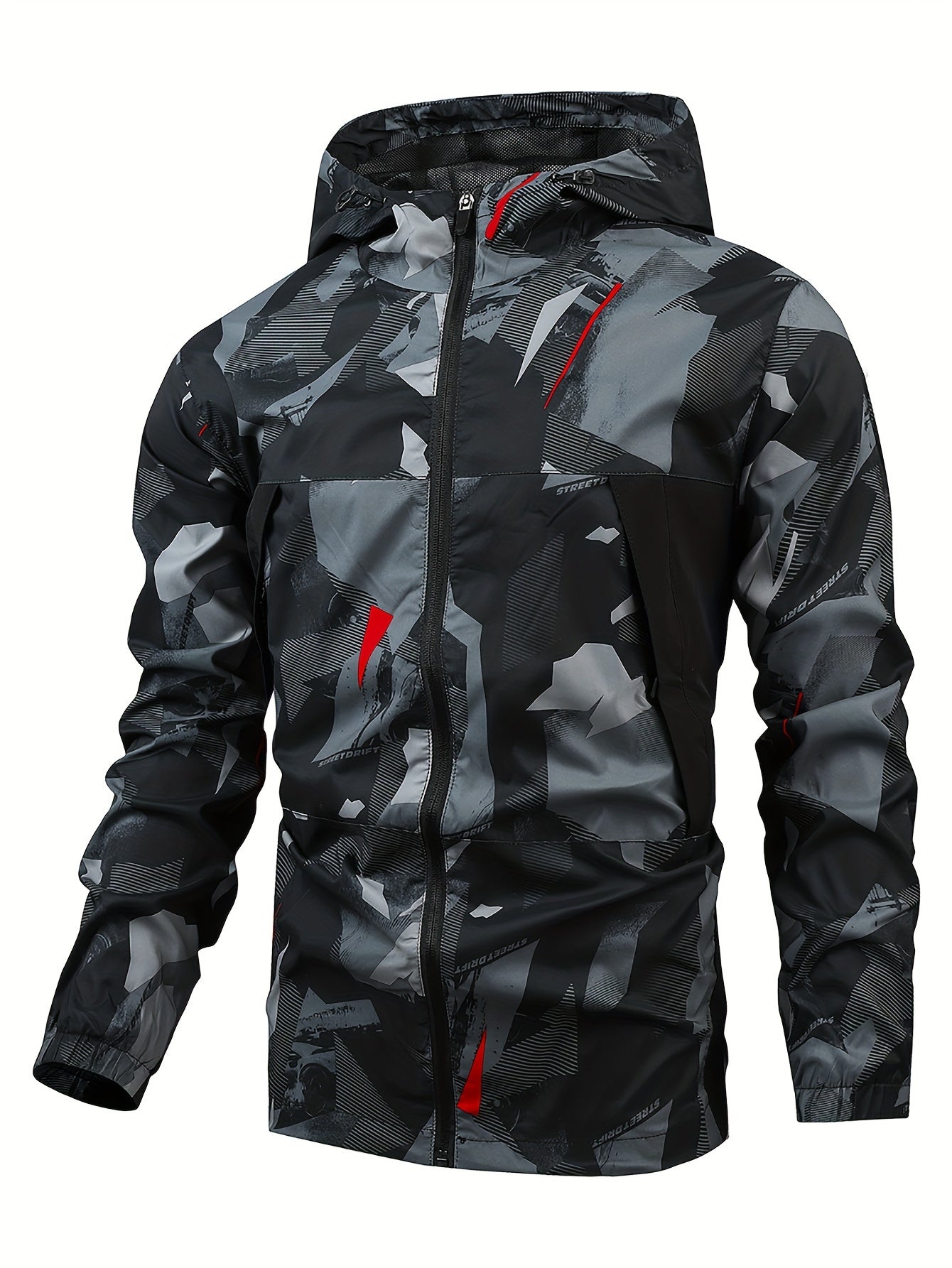 Men's 'DRIFT KING' Geometric Print Jacket For Autumn And Winter, Casual Stylish Outdoor Coat As Gift