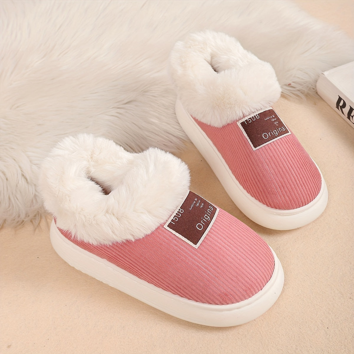 Women's Couples' Slippers - Winter Collection, High-Top Fleece, Cozy Indoor Shoes, Solid Color, EVA Sole.