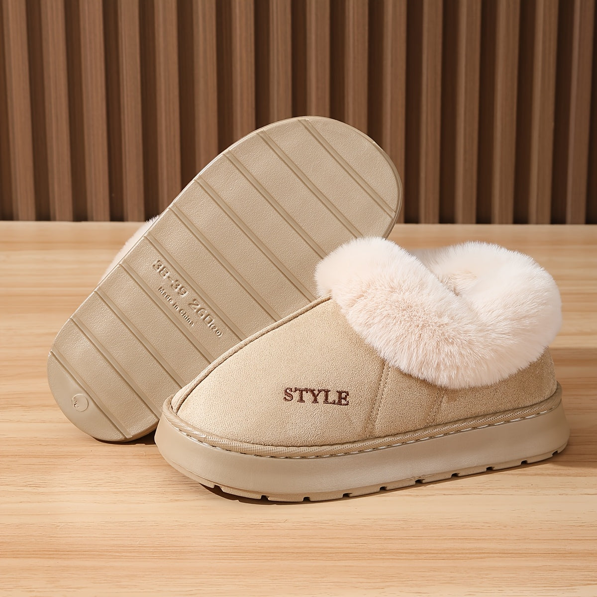 Cozy Fleece-Lined Women’s Slippers - Indoor Casual Slip-Ons with EVA Sole, Fabric Upper, and All-Season Comfort.